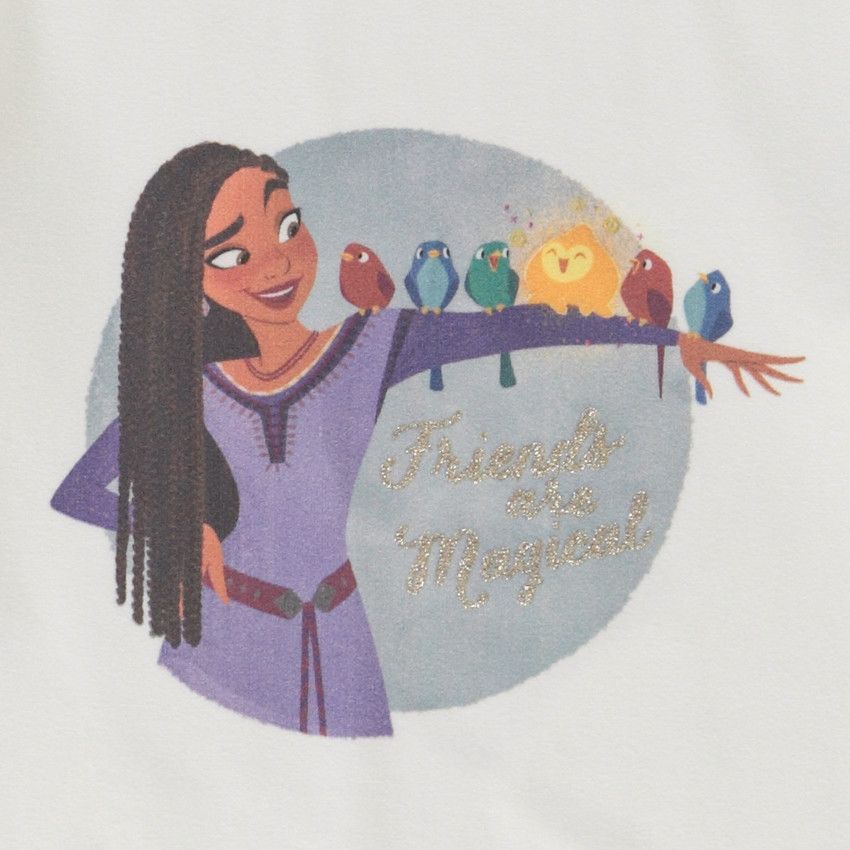T-shirt manches longues en jersey print Wish Disney pour fille - Ecru