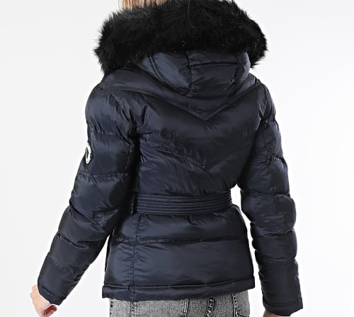 Doudoune Chauffante Capuche Fourrure Femme Iron Lady Bleu Marine Noir