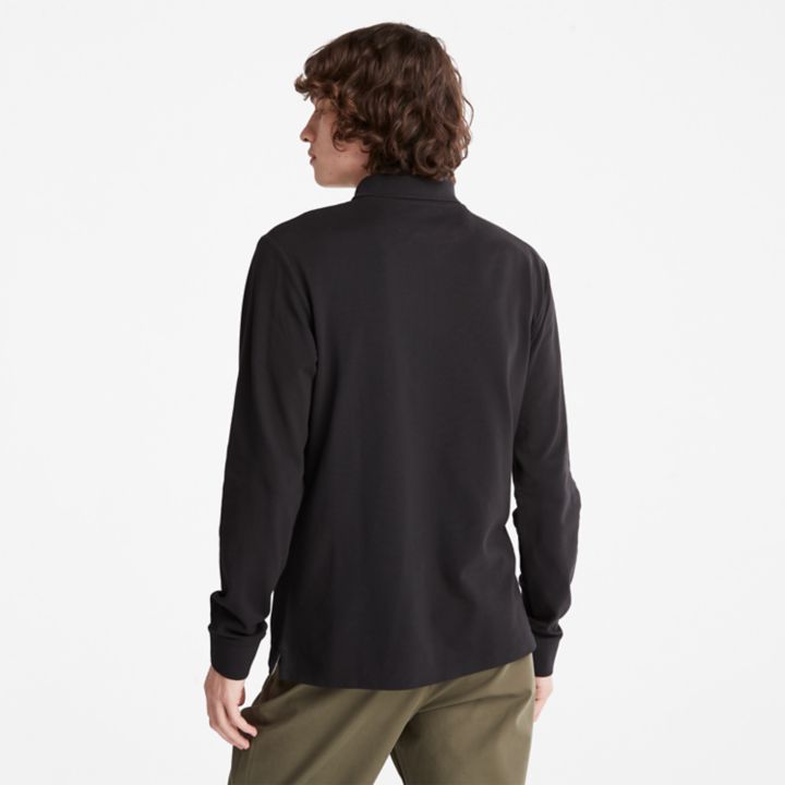 Camisa polo de manga comprida Millers River em piqué para homem, na cor preta.