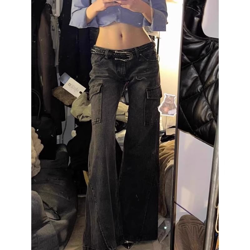 Vhancy - Low Waist Washed Baggy Cargo Jeans