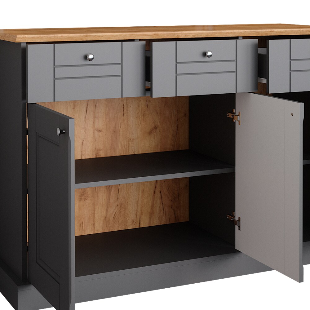 Vicco Sideboard Kommode Mehrzweckschrank Bergamo Grau Eiche Wohnzimmer Schrank 121x87 cm Vintage Ablage Schublade Schranktür Anrichte Wohnzimmermöbel