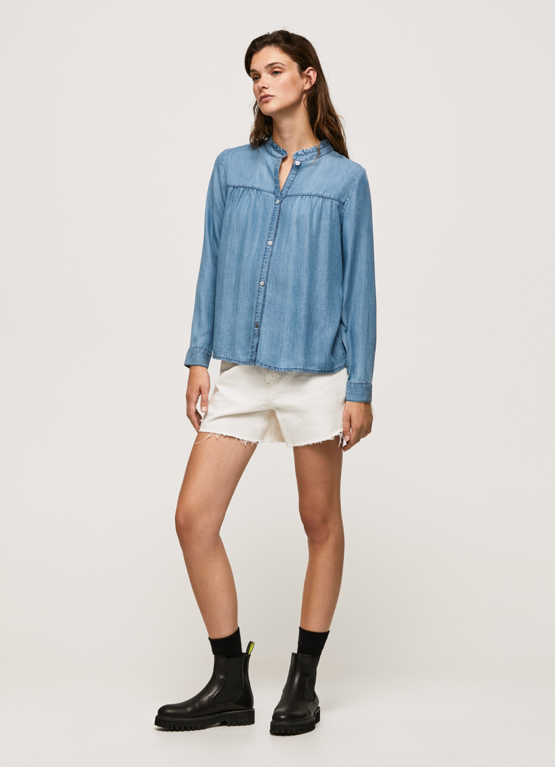 Camisa de corte regular com gola Mao - azul