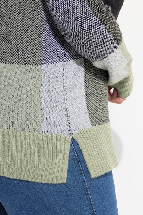 Pullover, Karomuster, Stehkragen, Langarm