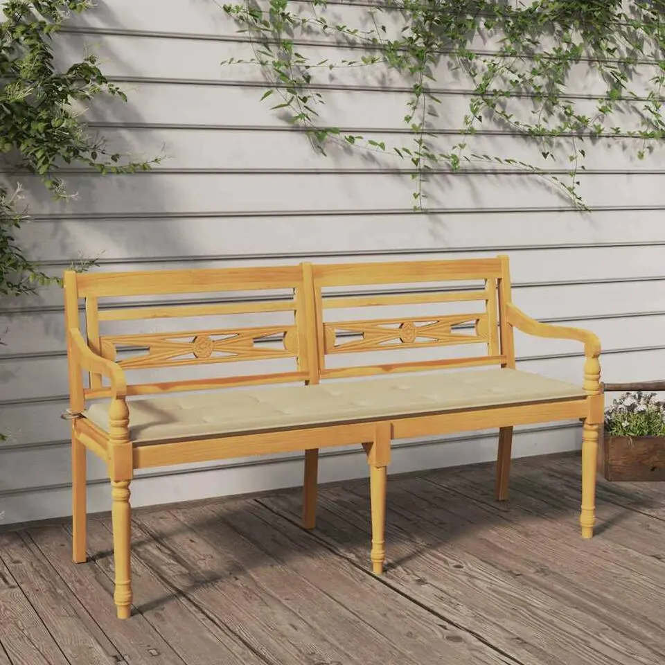 vidaXL - Batavia Tuinbank met beige kussen - Teakhout - 150x51.5x84 cm