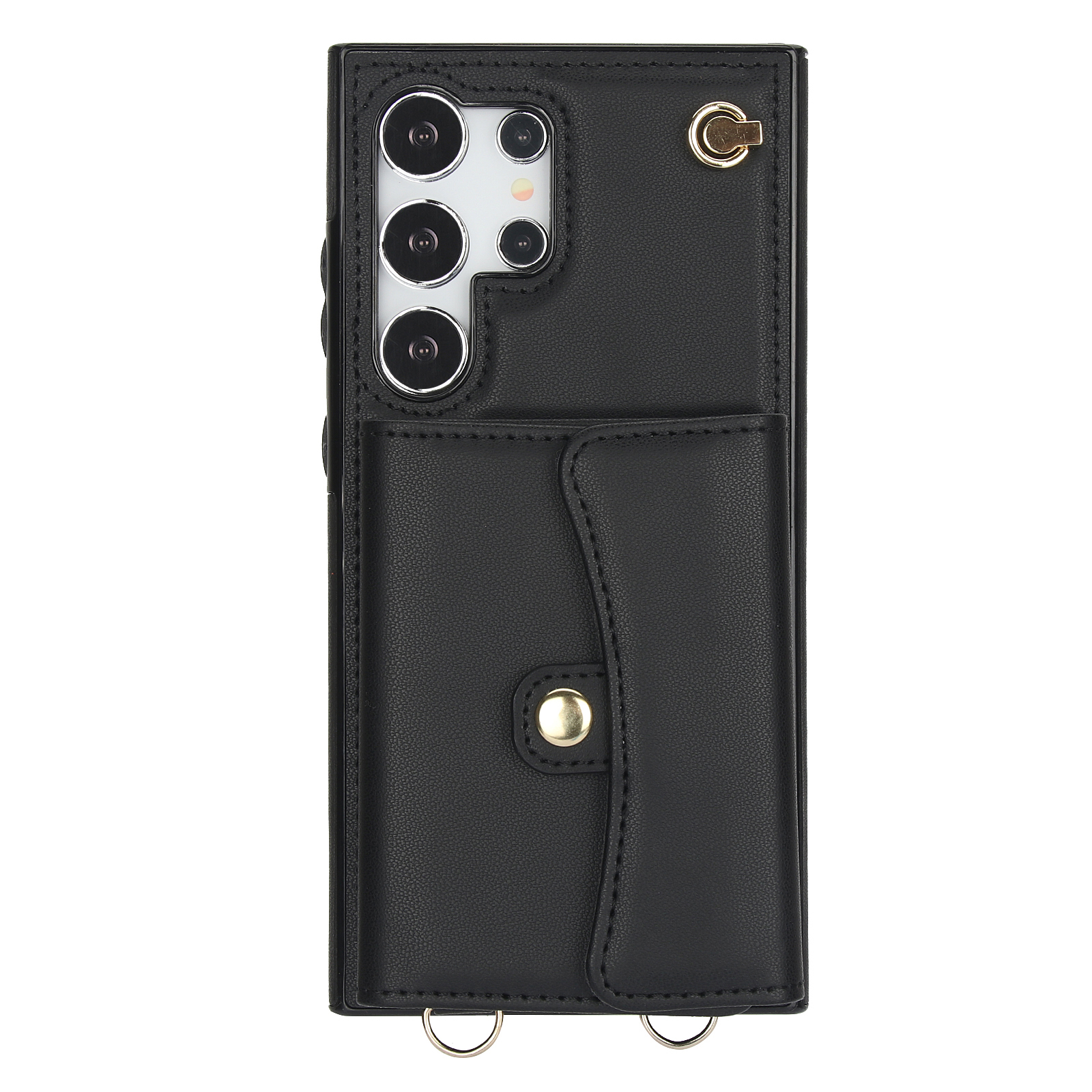 Samsung Galaxy S25 Ultra Necklace Leder Schutz Hülle mit Kartenfach   Handykette (140cm) - Schwarz
