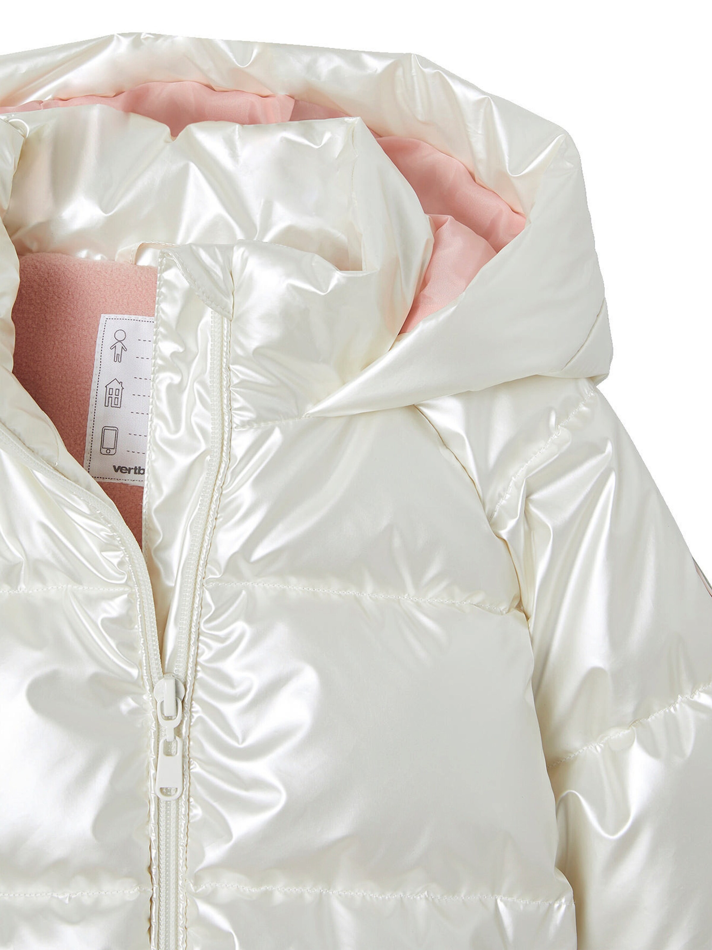 Vertbaudet Mädchen Kapuzen-Steppjacke in Perlmutt-Optik, Wattierung Recycling-Polyester wollweiß