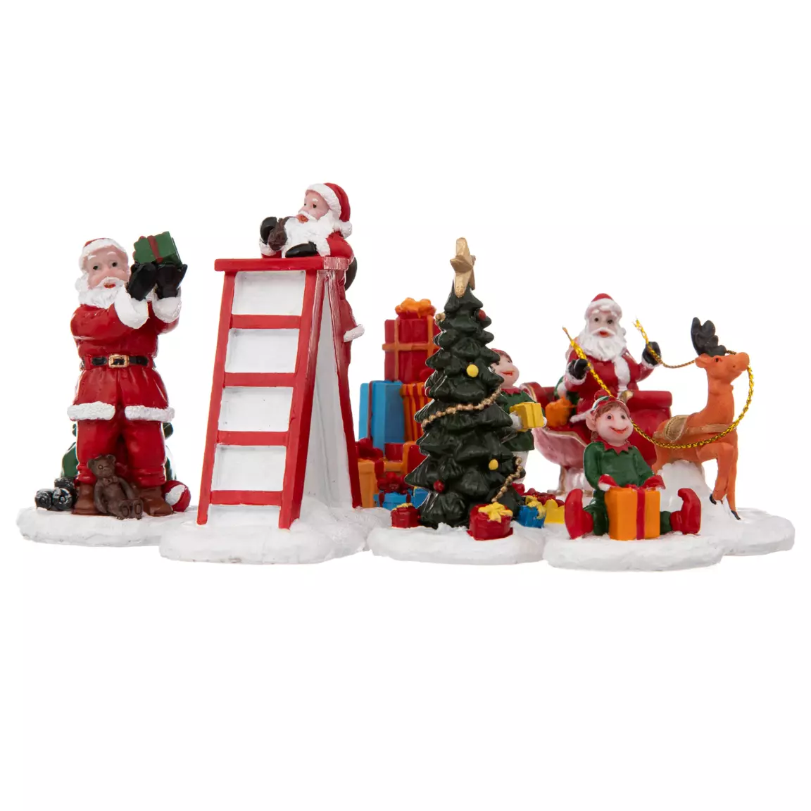 Figurines Père Noël et lutins pour village