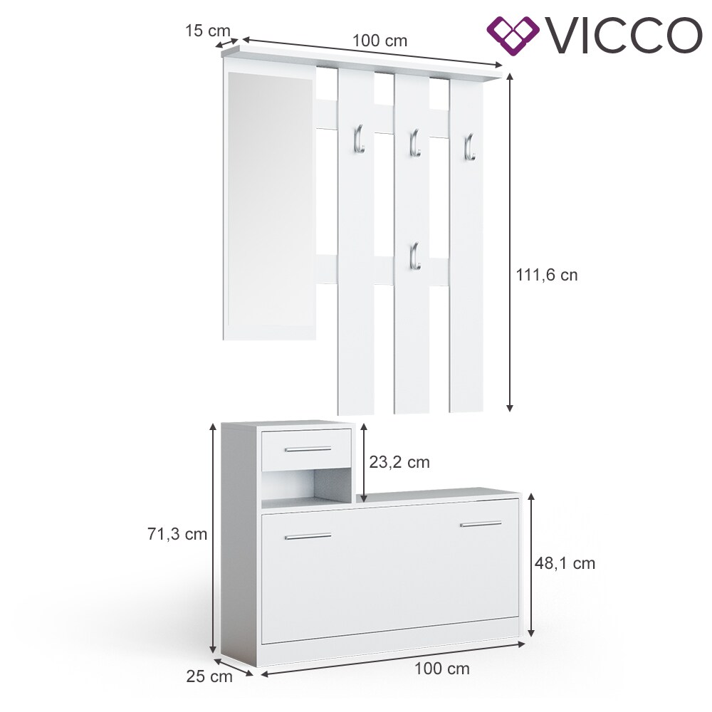 Vicco Flurgarderobe Set Billy weiß Garderobe Dielengarderobe Kompaktgarderobe