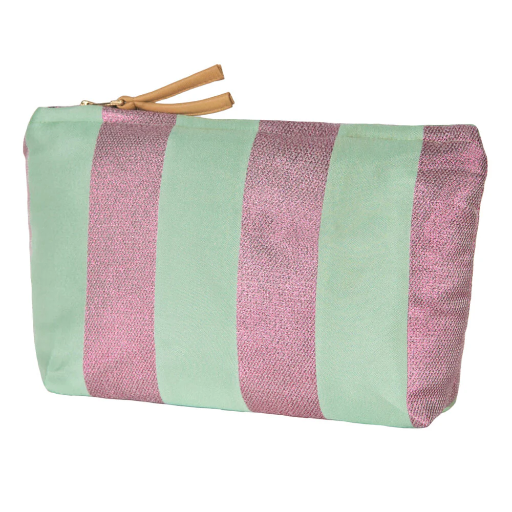 DAGNY  Stribet toilettaske/clutch - Lilla/grøn