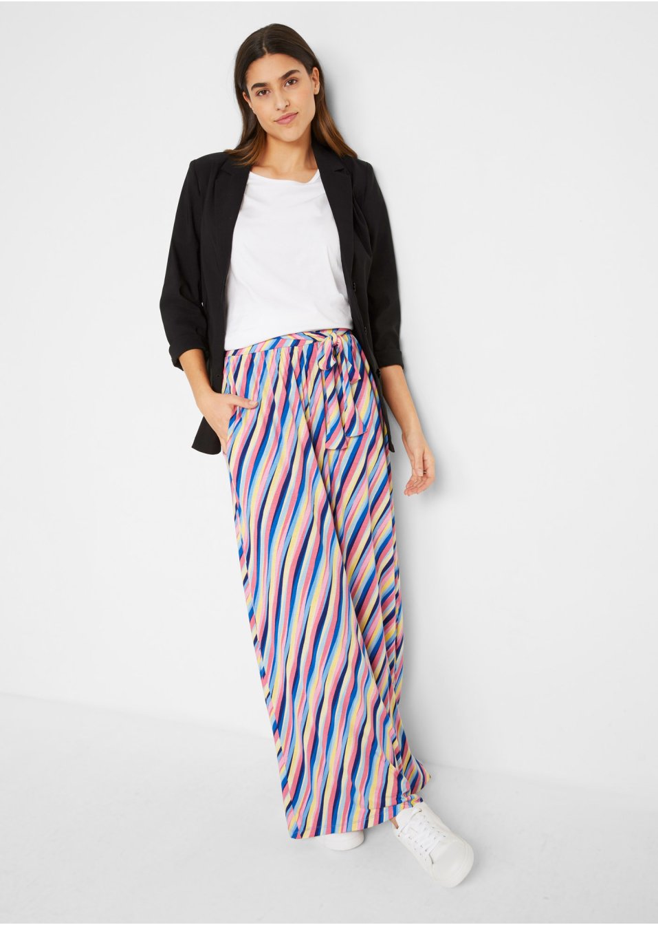 Pantalon palazzo large en jersey avec taille confortable, rayé