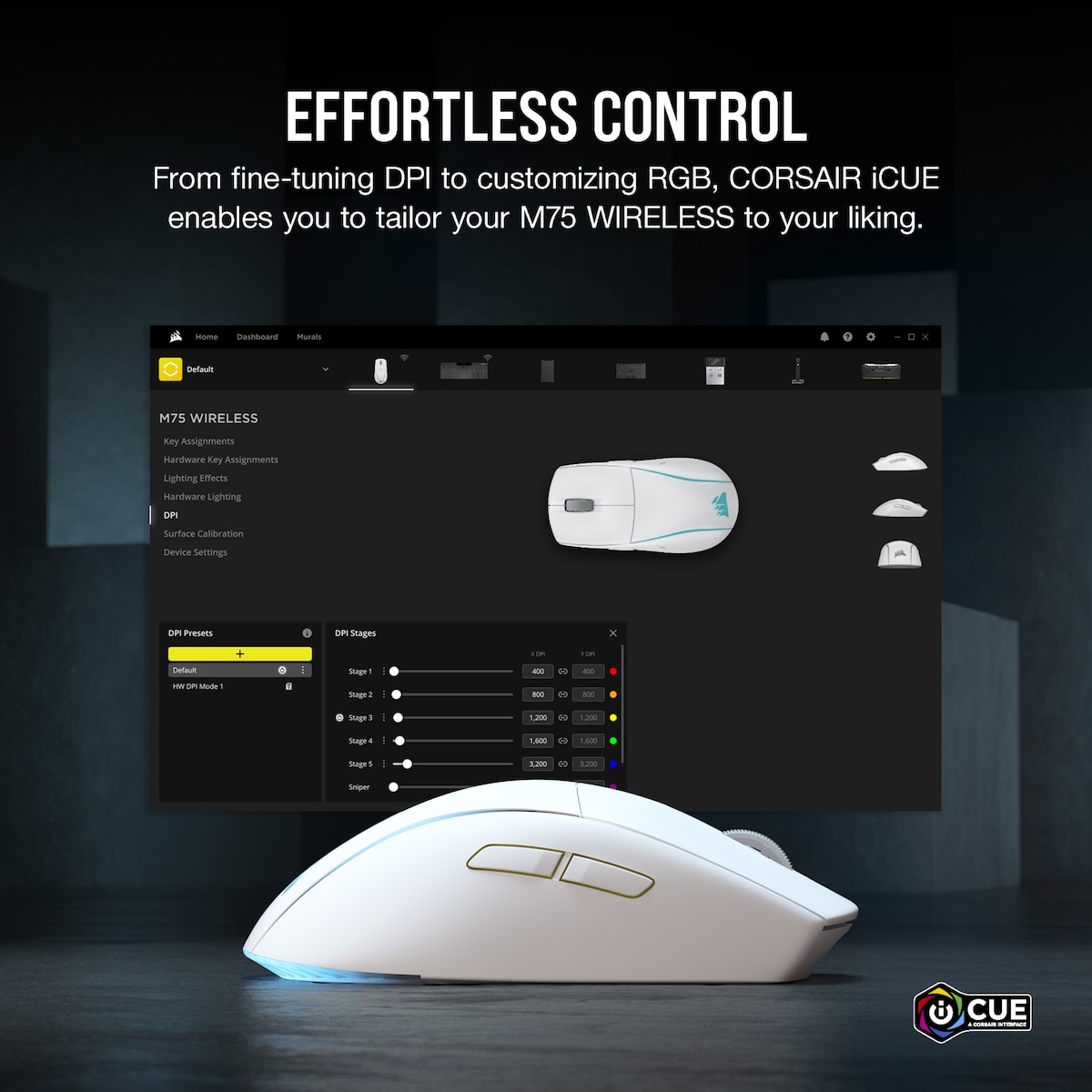 Corsair M75 RGB trådløs gamingmus (hvit)