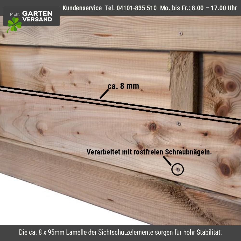 Massiver Gartenzaun Sichtschutz Maß 180 x 180 auf 160 cm (Breite x Höhe) aus Kiefer/Fichte Holz, druckimprägniert mit Bogen 'Bremen Massiv Bogen'