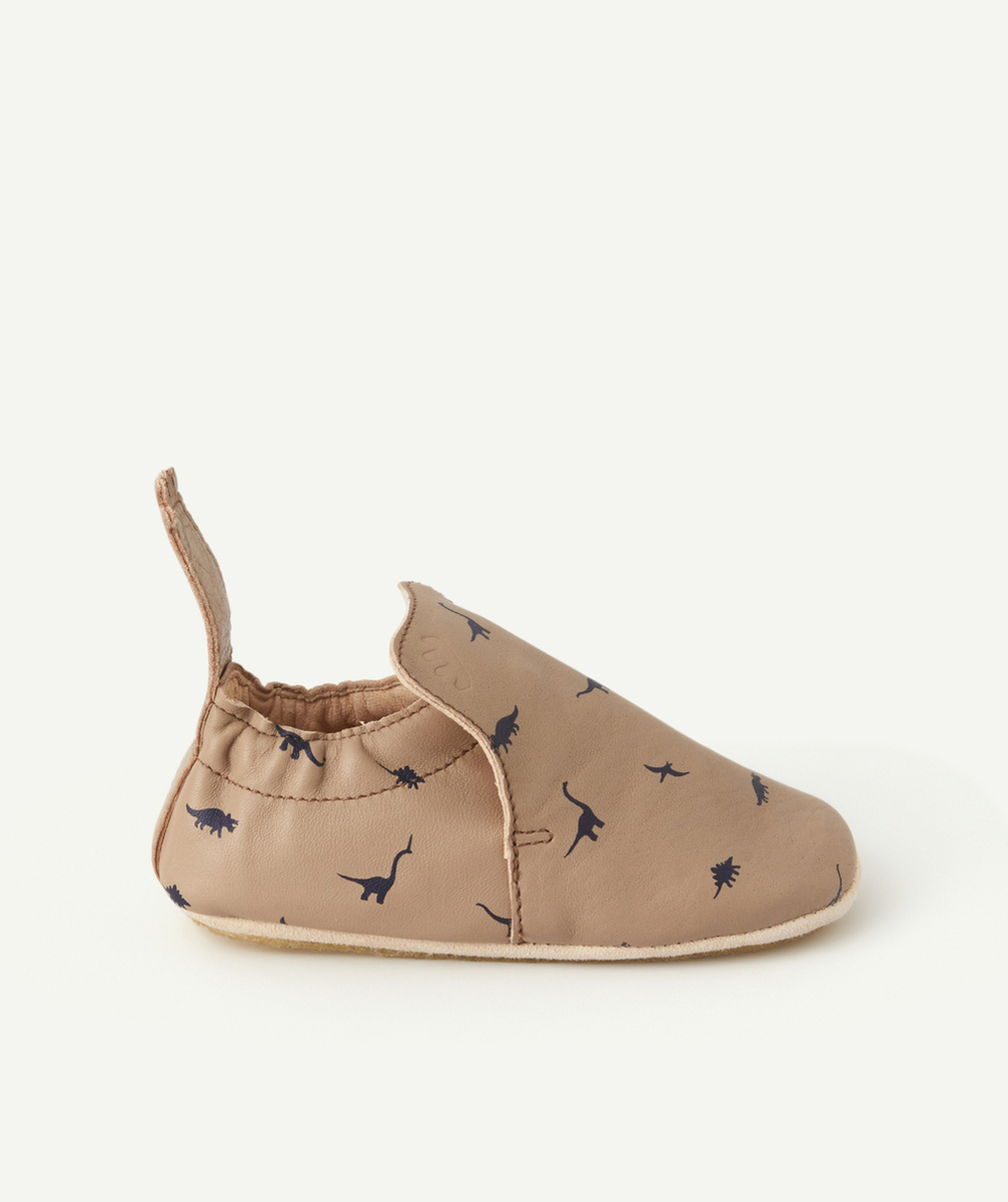 EASY PEASYCHAUSSONS EN CUIR TAUPE IMPRIMÉS DINOSAURES