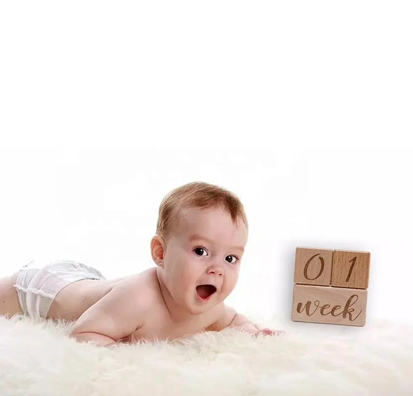 (3-tlg. Set) Holz Meilenstein Blöcke Baby Foto Requisite Altersblöcke Würfel für Woche / Monat / Jahr