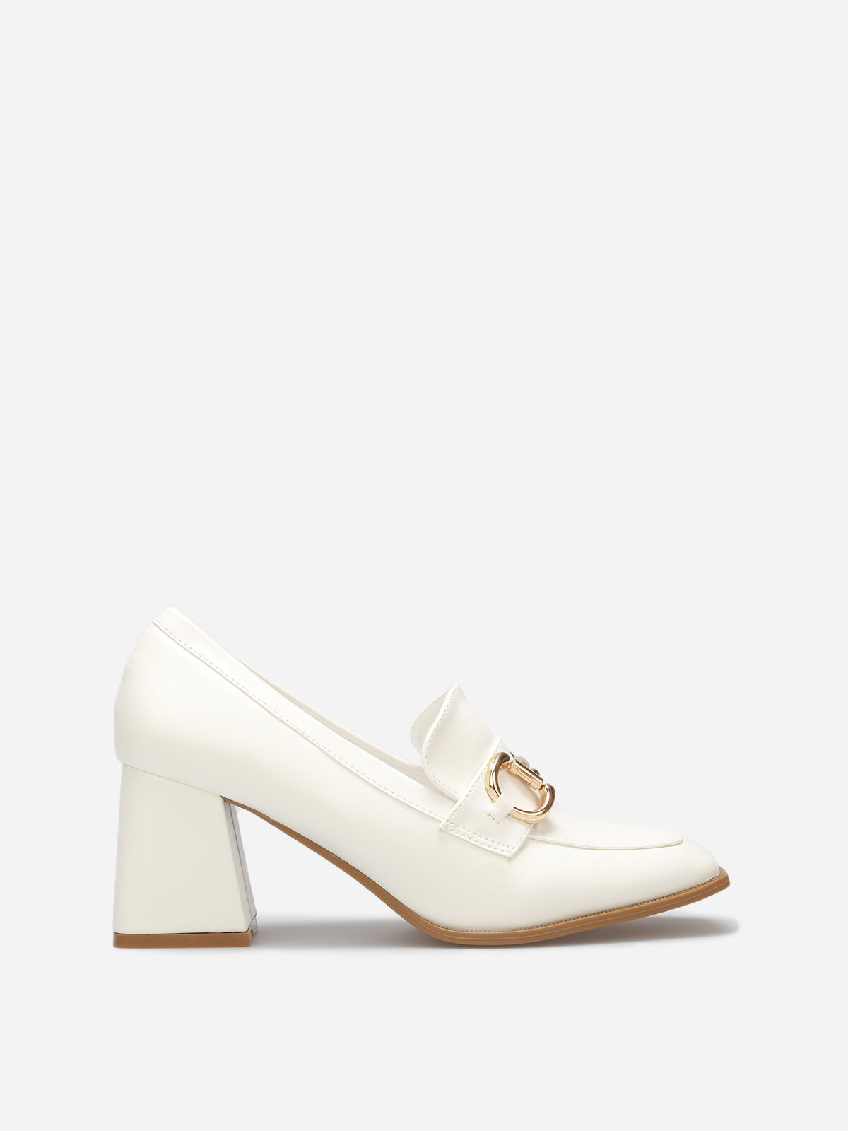 Mocassins à talon avec bout carré et mors doré- Blanc