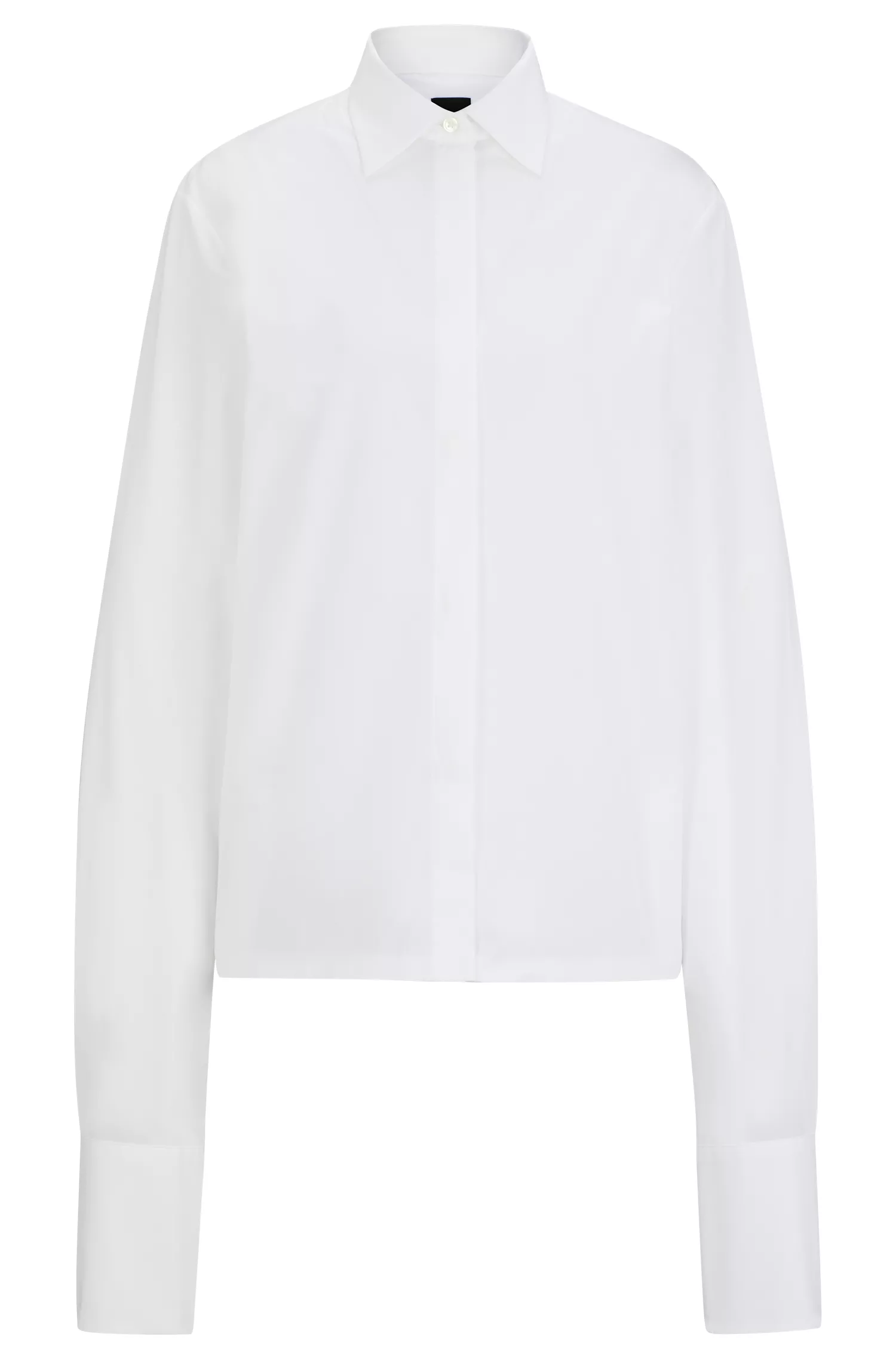 Camisa BOSS preta de algodão popeline com corte reto