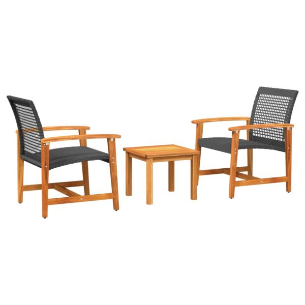 vidaXL Vidaxl 3 Peças Conjunto de Bistrô Vime Pe e Madeira de Acácia Preto - 3128056793