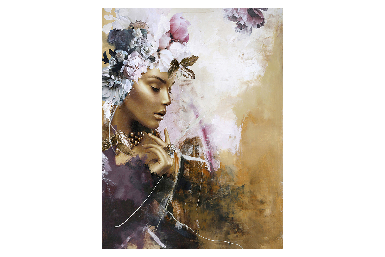 Gold on purple bilde Akrylmaleri med motiv. 60x80 cm.
