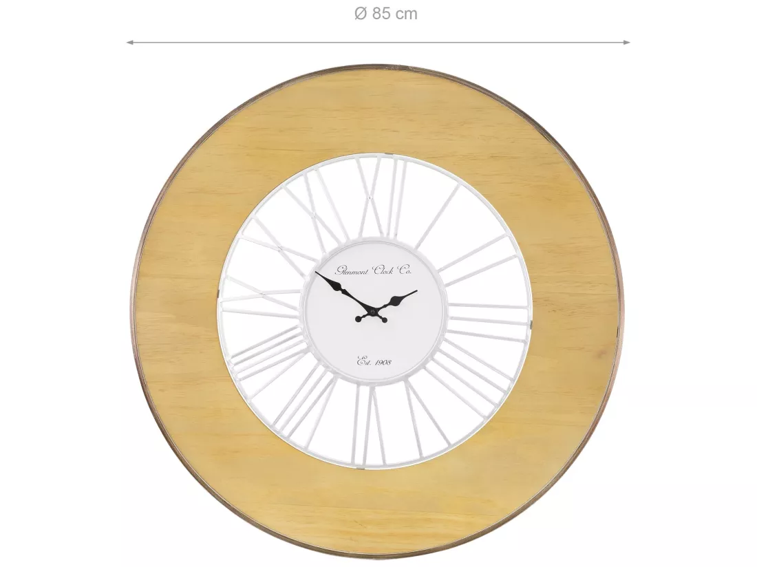 Grande horloge murale XXL ronde Ø 85 cm bois/métal rétro silencieux Alfheim