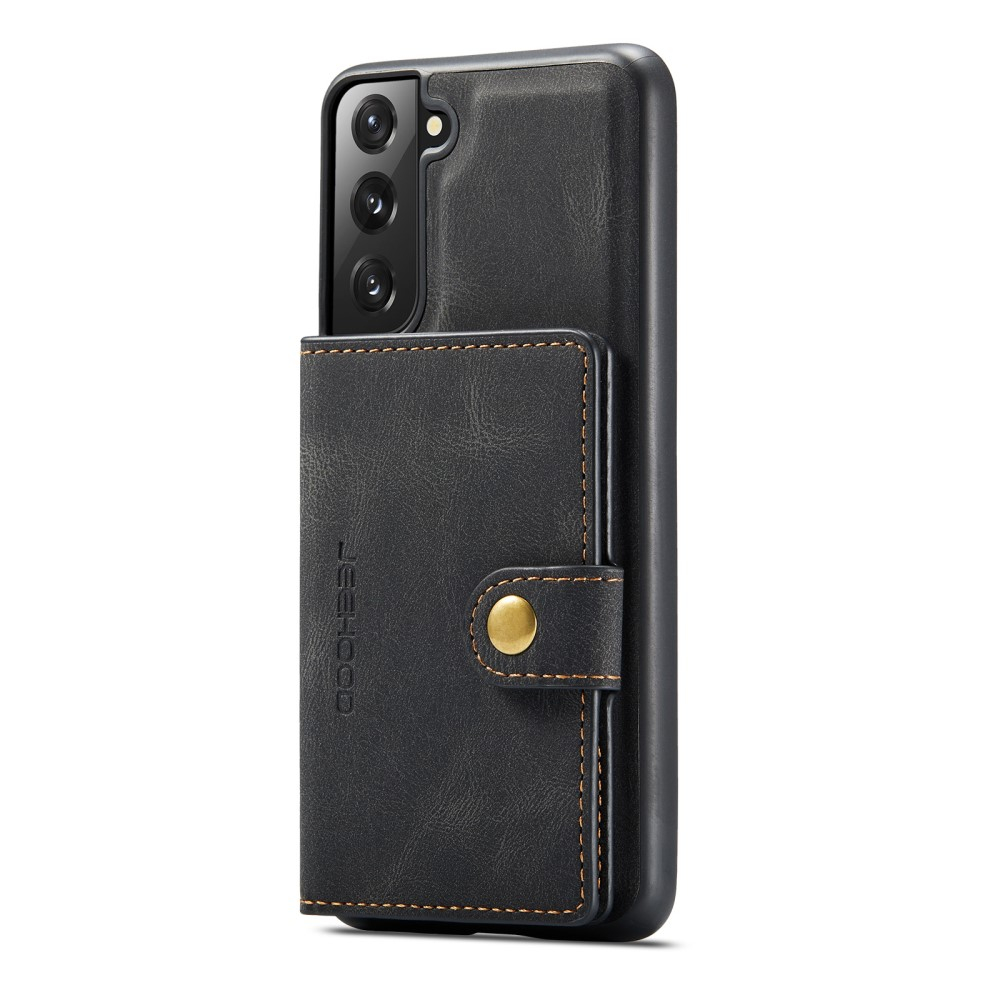 2in1 Samsung Galaxy S21 FE 5G Leder Hülle Wallet   Magnetisches Kreditkartenfach - Schwarz