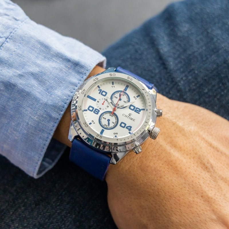 Montre Homme CHTIME bracelet Cuir Bleu