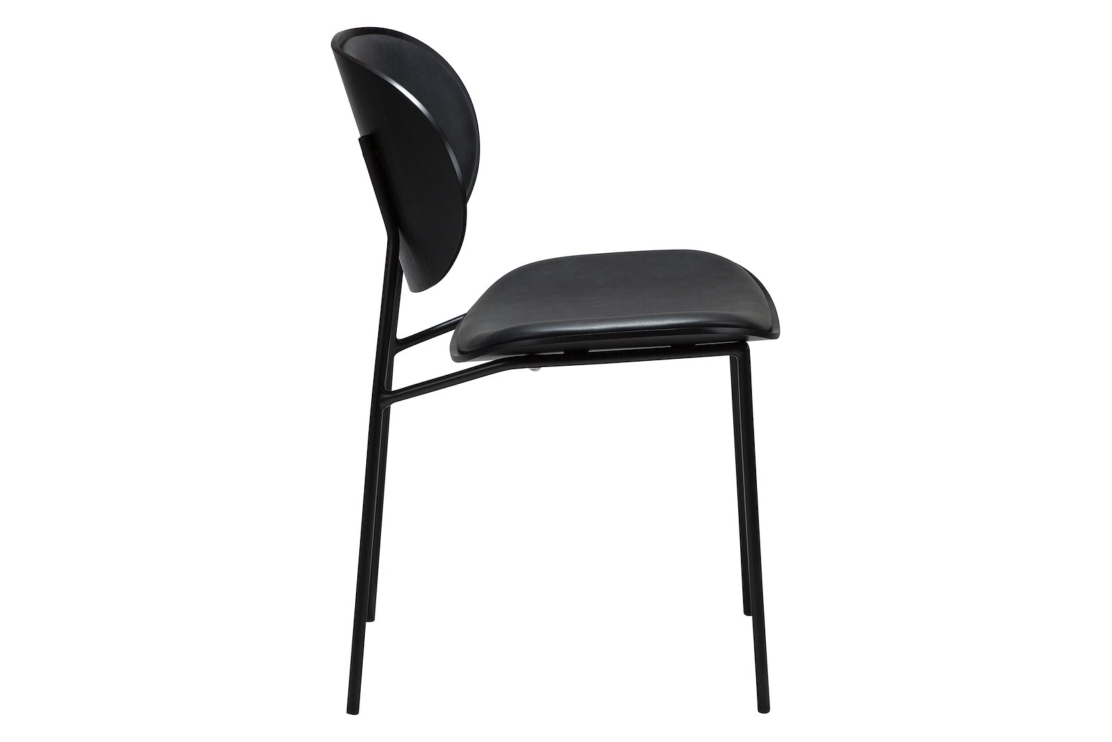 Clementina spisestol PU Raven Black med sortbeiset rygg og sorte ben.