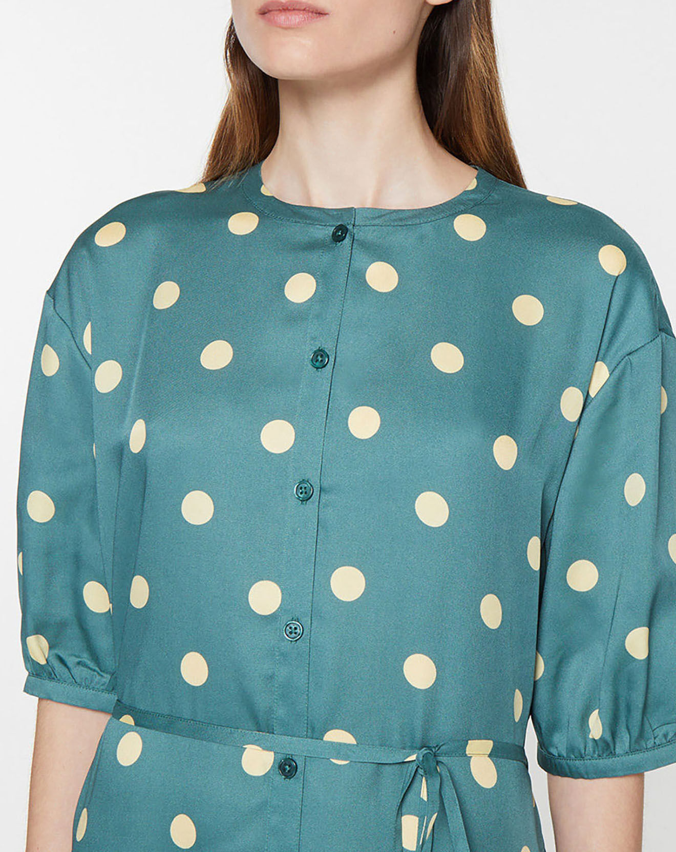 Jodhpur Robe chemise effet satinée Mona à pois verte
