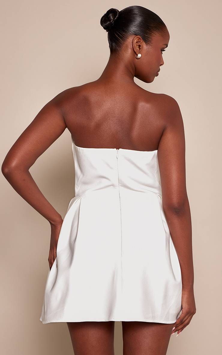 Blanc Robe Mini Bandeau À Jupe Tulipe En Tissu Tissé À Pois Blanc Premium