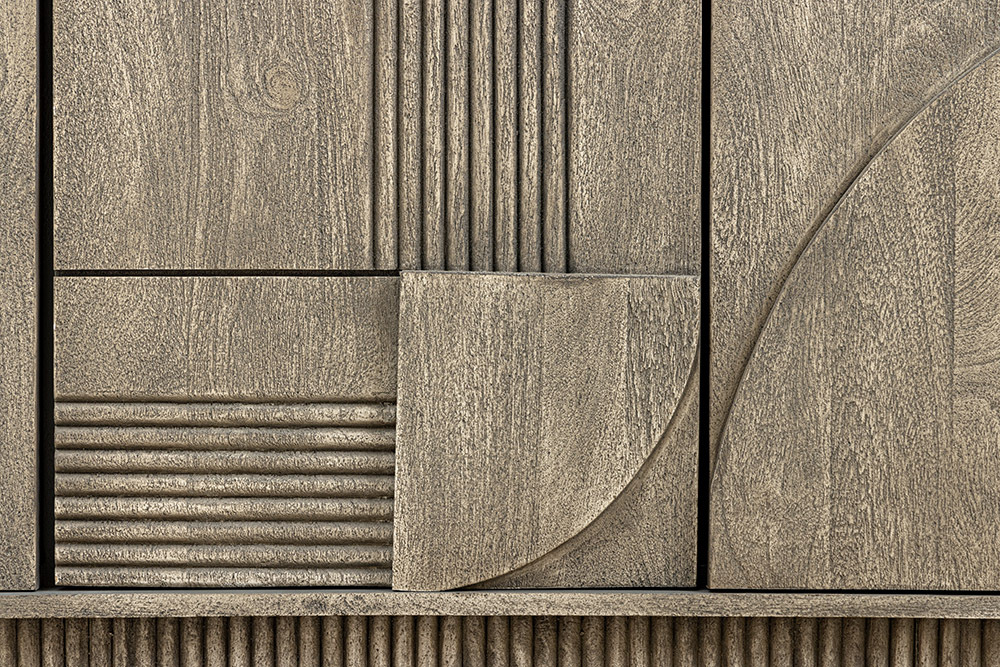 Design Sideboard ART DECO 170cm grau smoked Mangoholz massiv 3D-Front