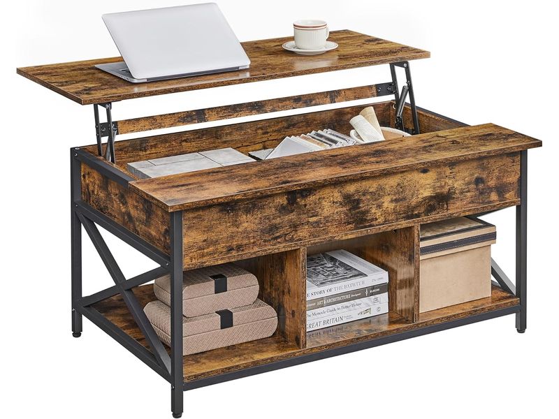 VASAGLE Couchtisch Industrial 100 x 48 cm/62 cm, Braun Höhenverstellbarer Couchtisch