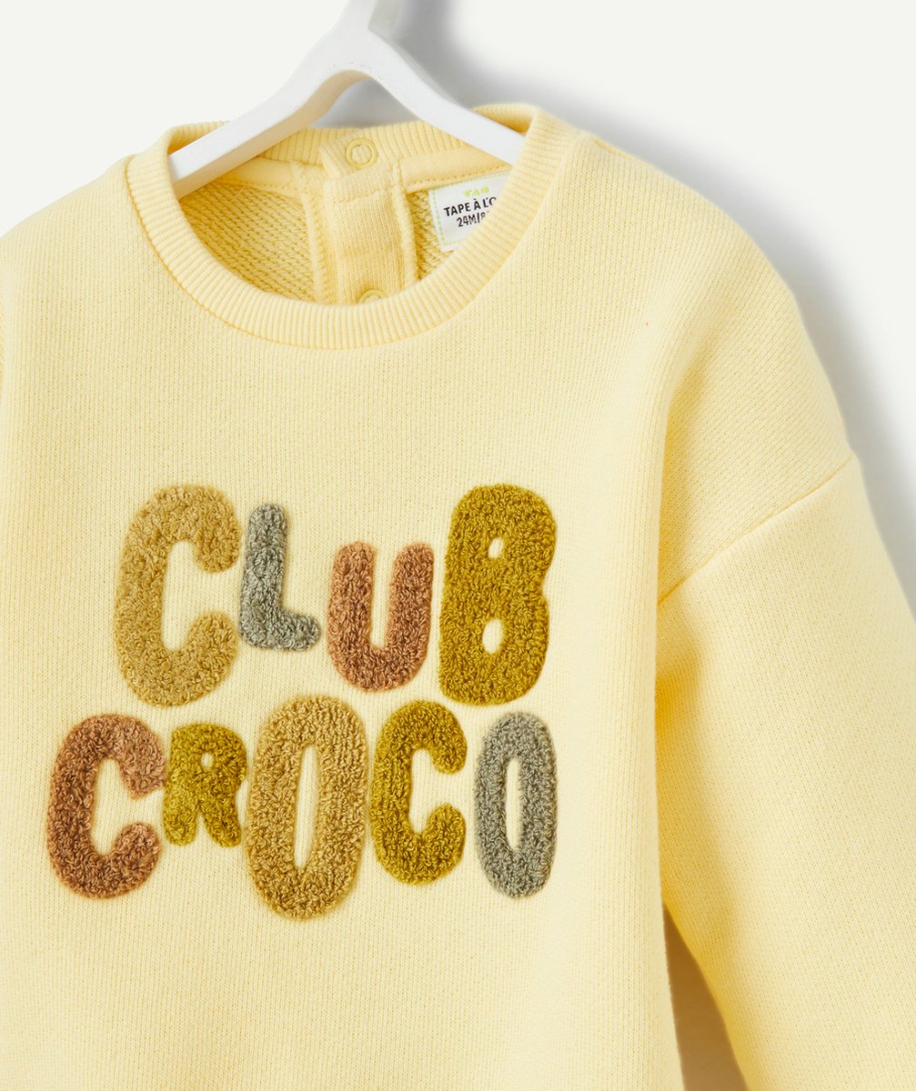 SWEAT BÉBÉ GARÇON EN FIBRES RECYCLÉES JAUNE CLUB CROCO EN BOUCLETTES