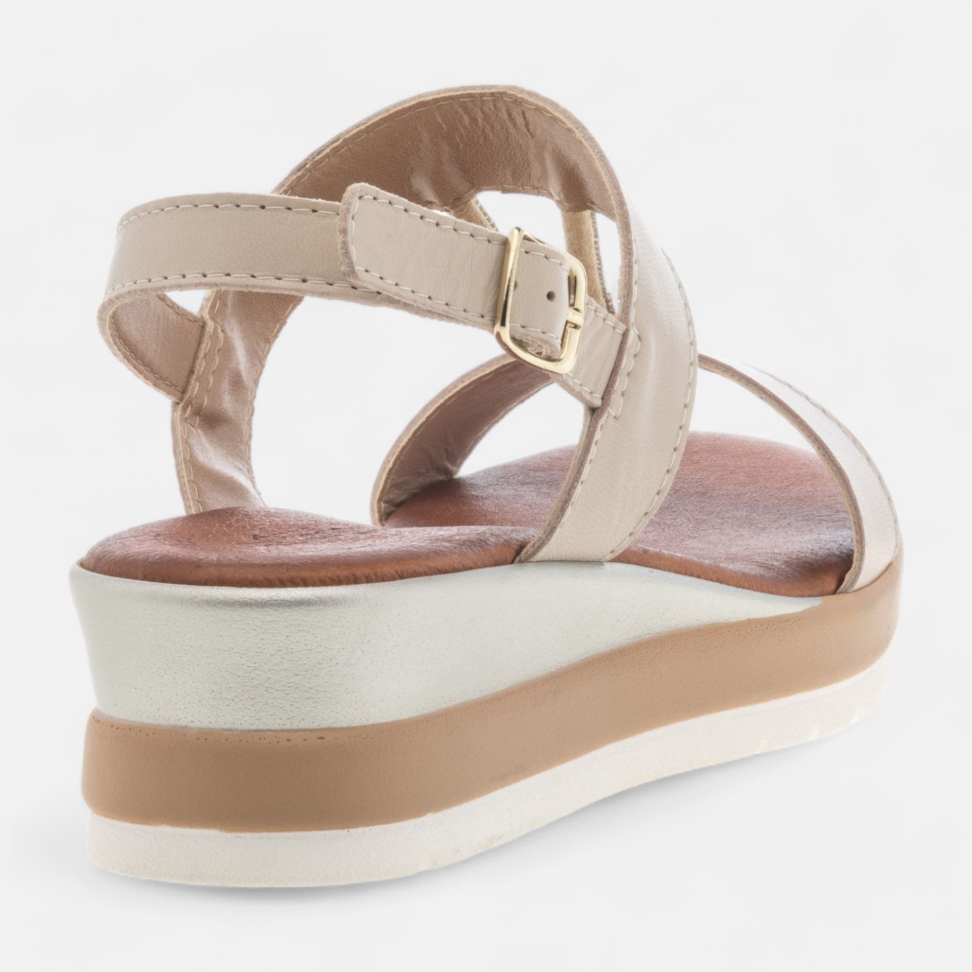 Sandales à talon compensé Femme en cuir beige
