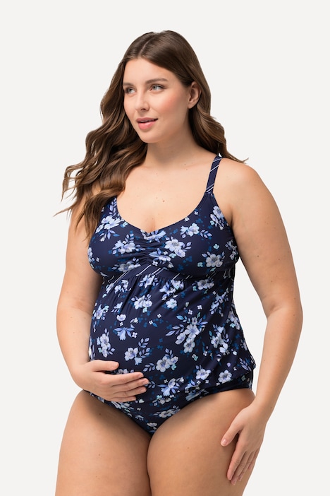 Bellieva-Tankini, Umstandsmode, Blüten/Ringel, Raffung, verstellbare Träger