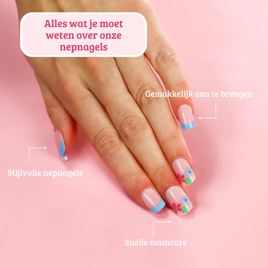 Press On French Nails Flowers Multicolor