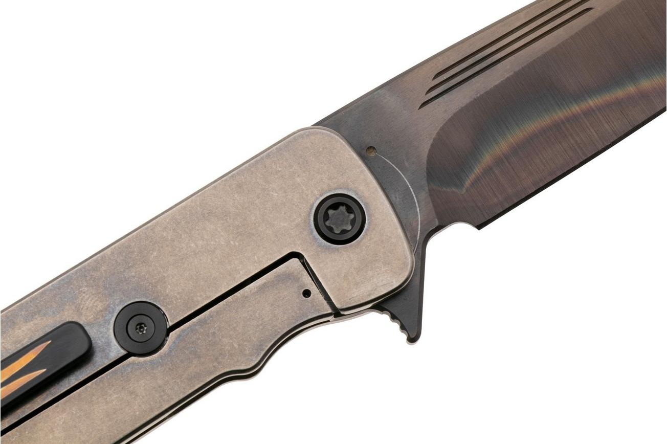 Medford TFF-4 25-TFF4-03, Vulcan S45VN Tanto, Tumbled Titanium Handle, Black G10 Inlay Handle, Black Hardware zakmes
