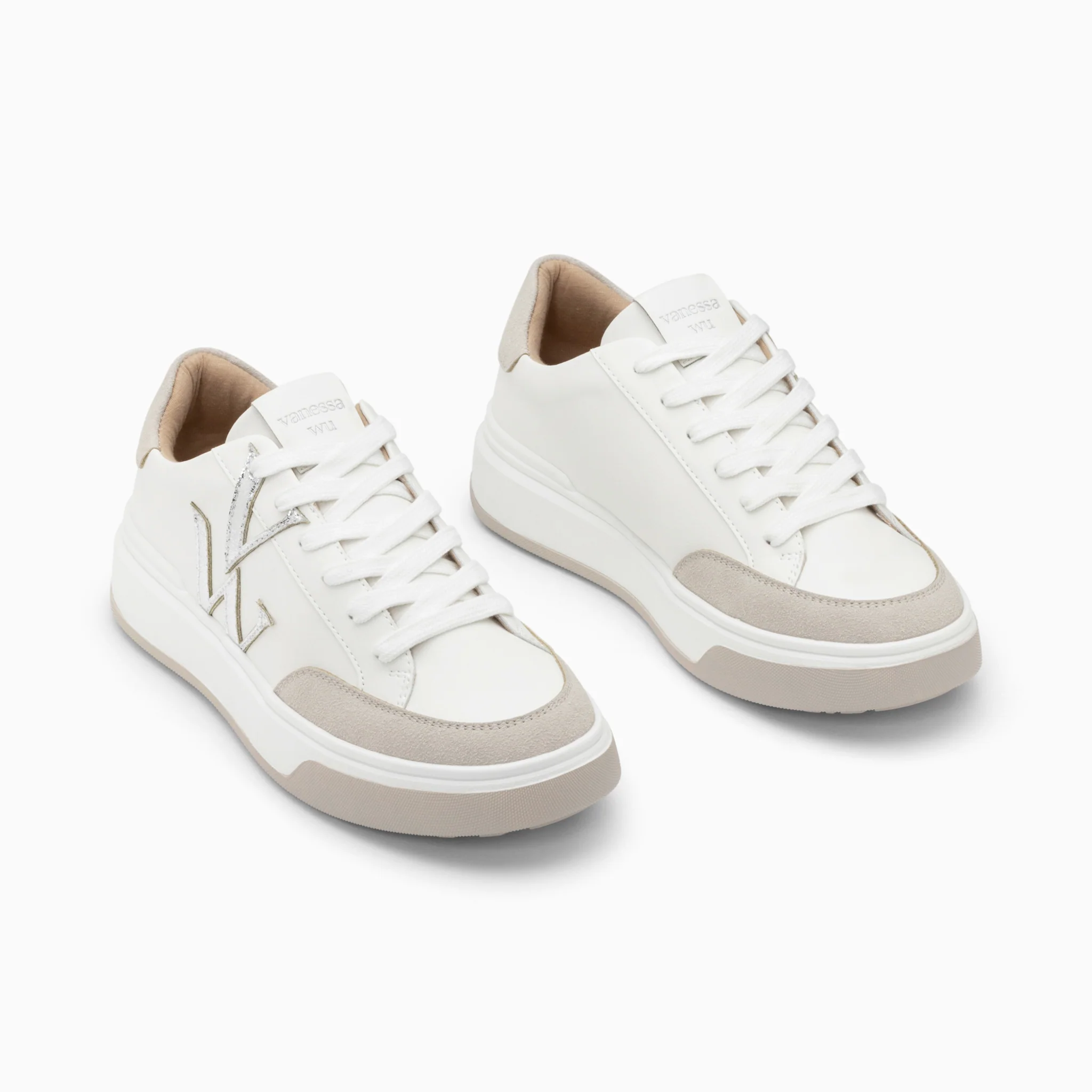 Sneakers-Baskets monogramme Candice blanc et gris