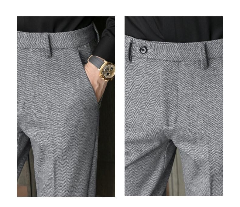 Lefitt - Mid Rise Herringbone Cropped Tapered Dress Pants
