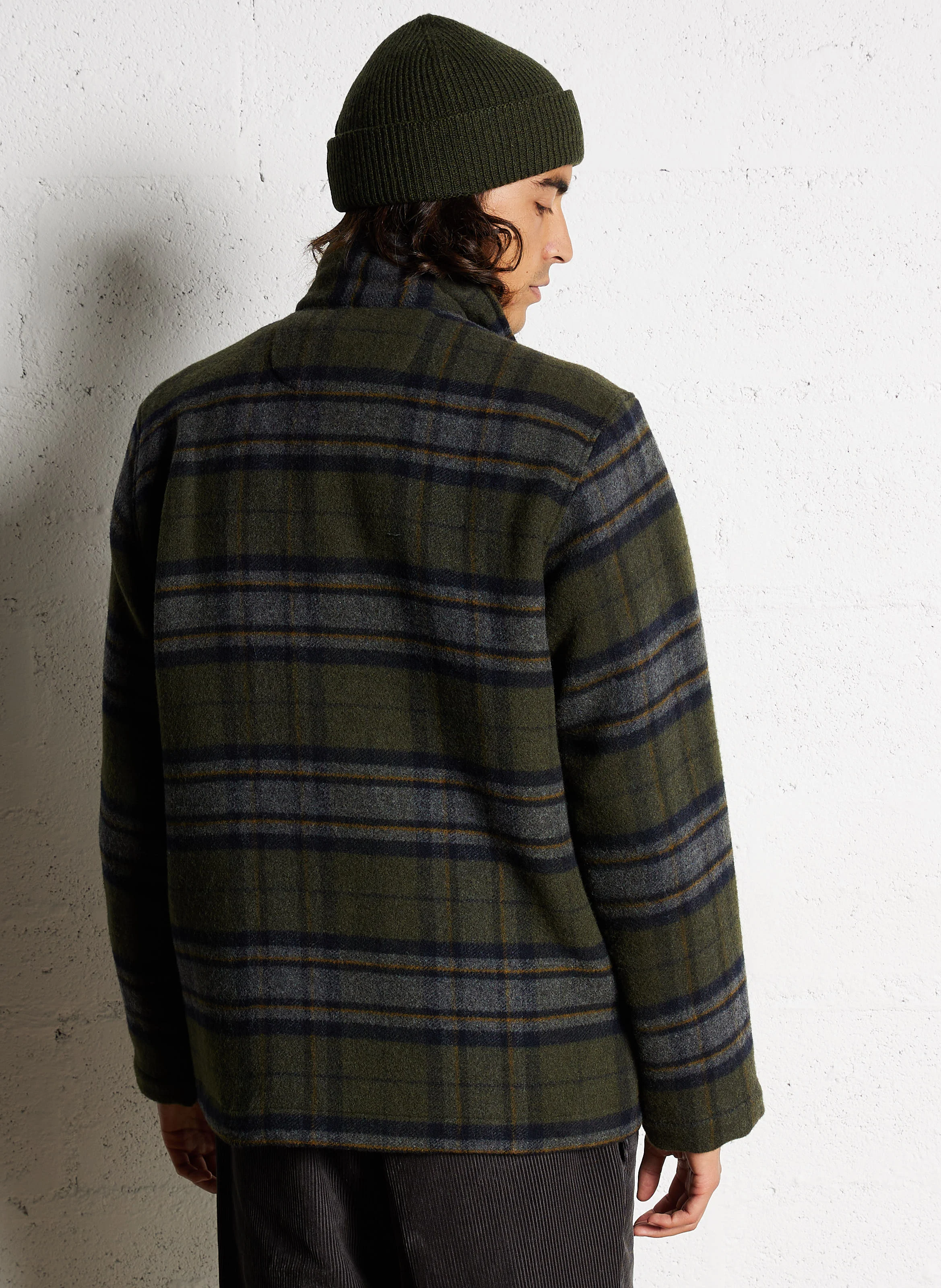 PERRY - Veste col classique à carreaux en laine mélangée | Vert