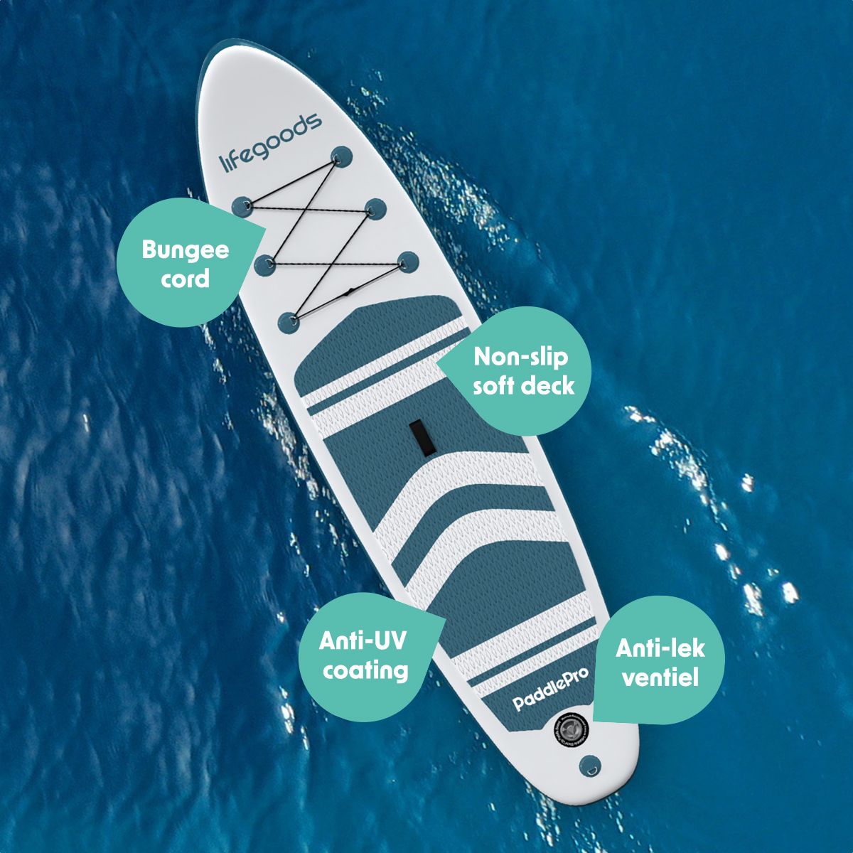 Lifegoods paddlepro sup board - white/deep aqua