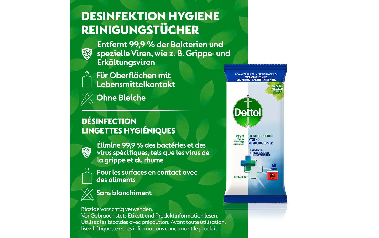 Desinfektion Hygiene-Reinigungstücher 60 StückAntibakterieller Oberflächenreiniger mit neutralem Duft