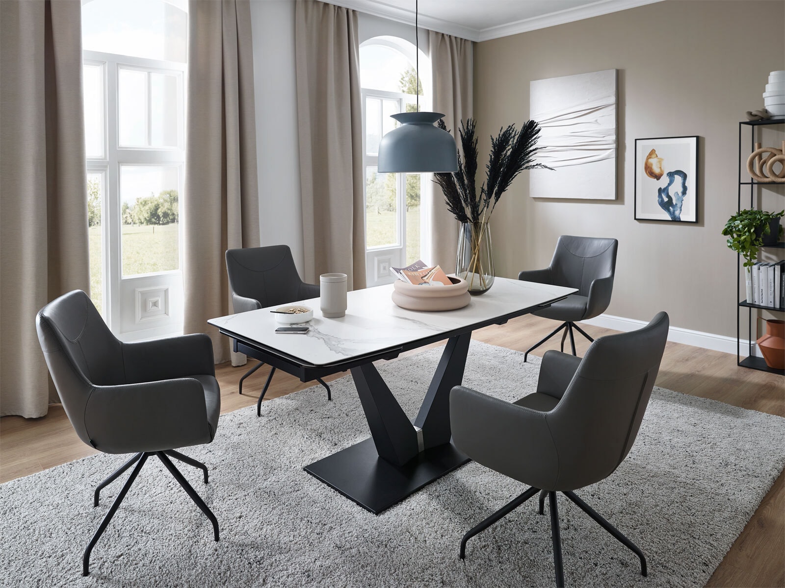 CASAVANTI Esstisch TOSKANA 180-220.260 x 90 cm beige/ schwarz