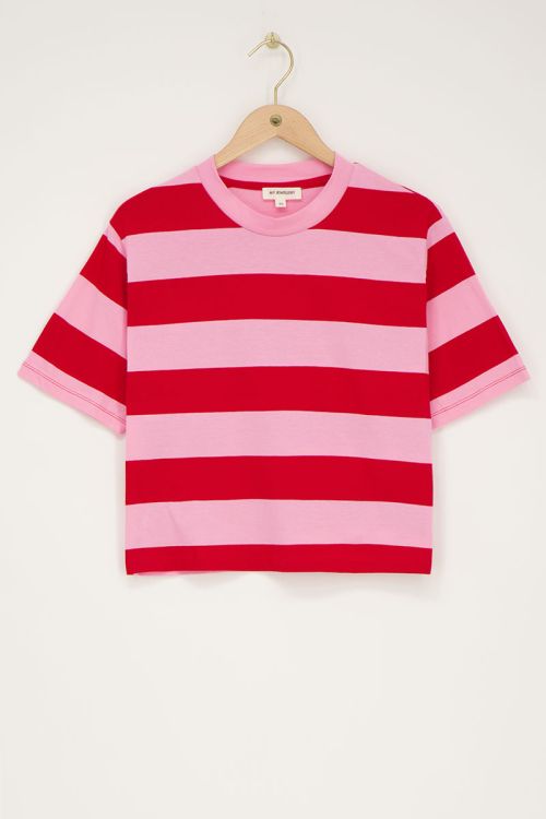 Roze & rood gestreepte cropped T-shirt
