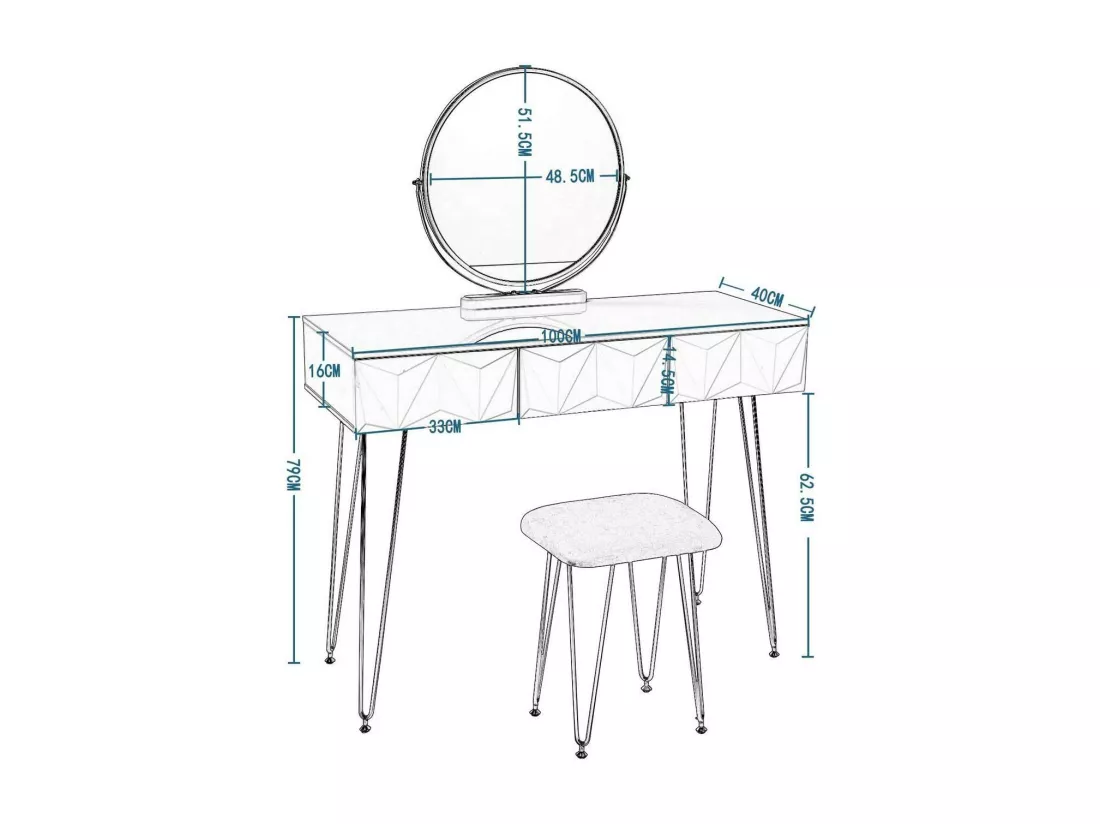 Coiffeuse avec tabouret et blanche 100 x 40 x 79 cm 19_0000184