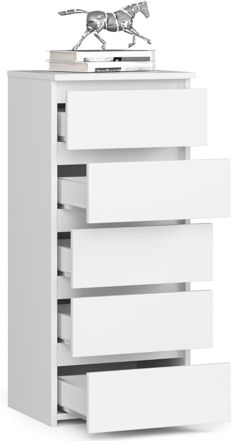 Home Collective Kommode mit fünf Schubladen, elegant, für minimalistische Innenräume, 92 cm hoch und 40 cm breit, Wohnzimmer, Schlafzimmer, Flur, Schrank, Sideboard, Highboard, viel Stauraum, weiß