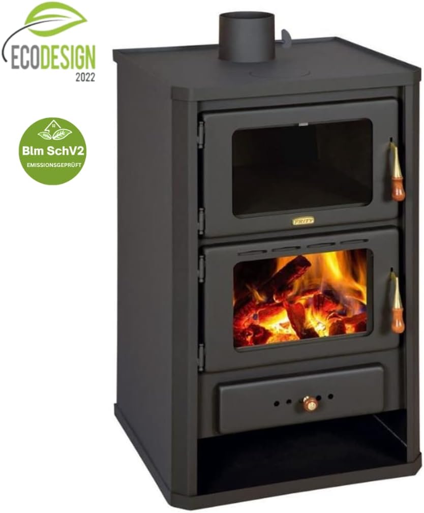 Kaminofen mit Backofen Holzofen mit Holzfach Prity FG 14kW EEK A
