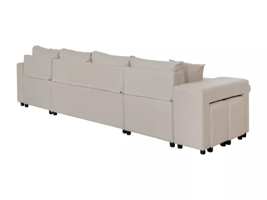 Canapé d'angle panoramique Oslo convertible avec coffres et poufs à gauche - Tissu - Beige - L311 x P146 x H81cm - Loungitude