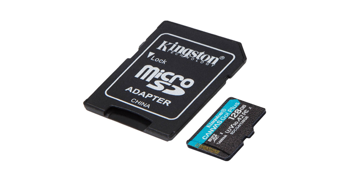 KingstonCanvas Go! Plus microSDXC 128 GB geheugenkaart  (Zwart, Incl. adapter, Class 10, UHS-I U3, V30, A2)