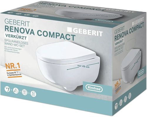 GEBERIT Renova Compact wandclosetset, randloos, glanzend wit met toiletzitting CG04000000