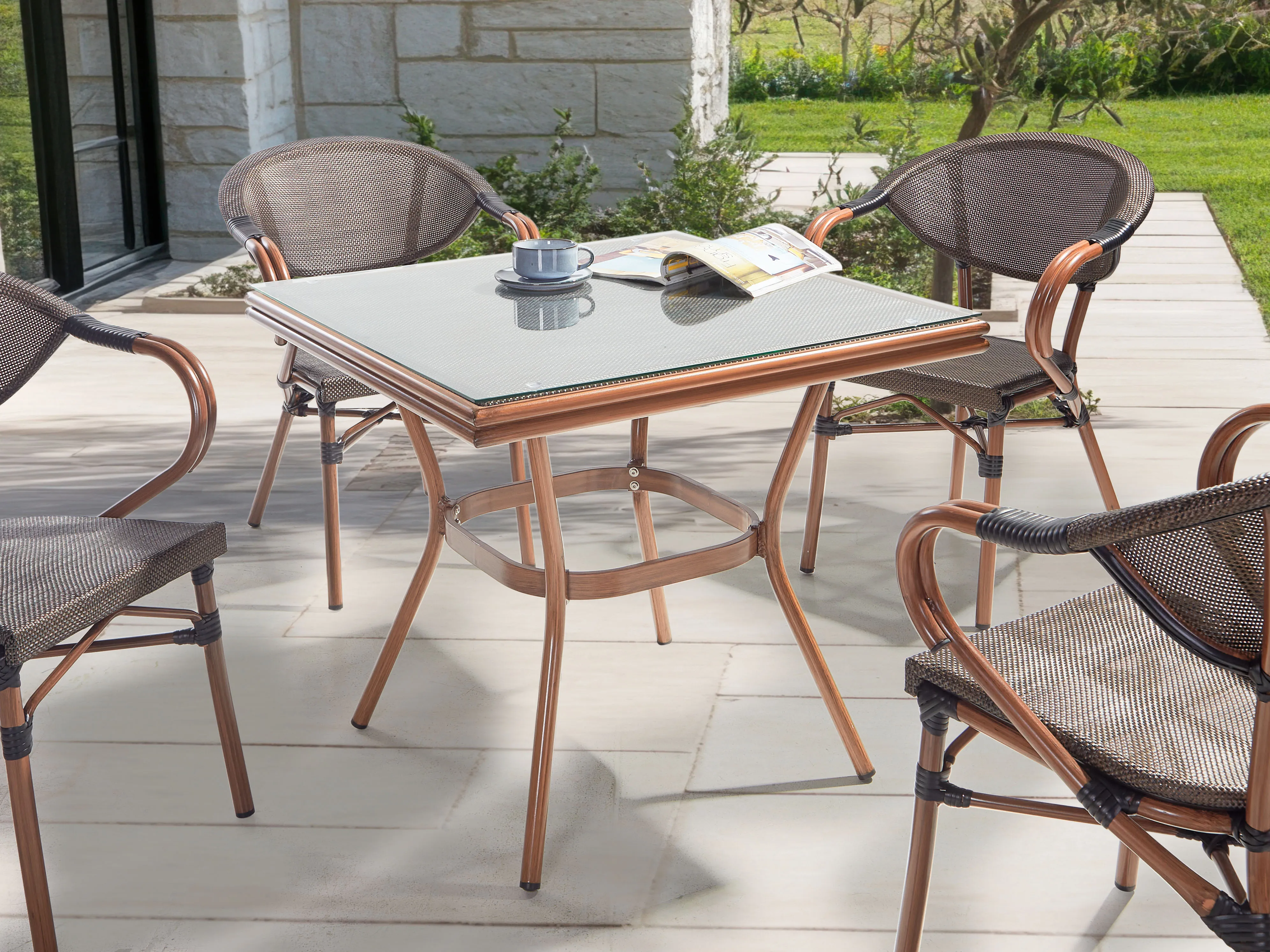 Tuin eettafel CASPRI II 80 cm 80 cm Glas Grijs