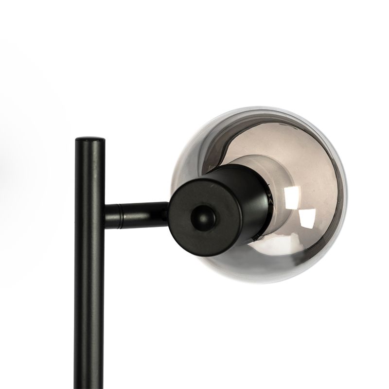Art Deco vloerlamp zwart 3-lichts met smoke glas - Vidro